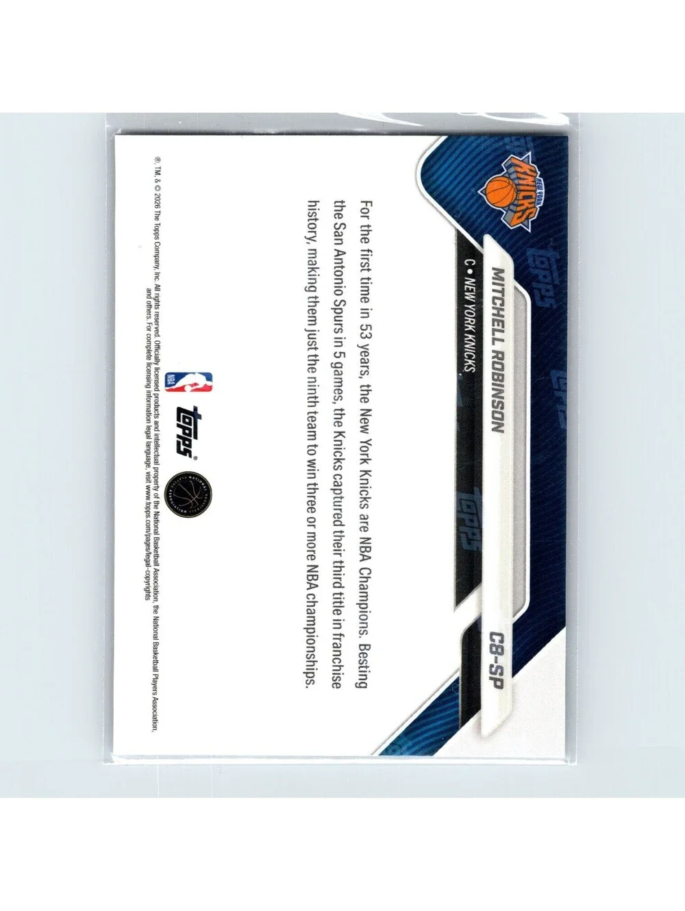 2026 Topps Now NBA Mitchell Robinson #C8-SP New York Knicks